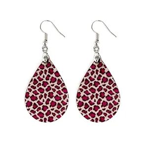 Bohemian lightweight teardrop earrings with stylish pink leopard print design for women summer.