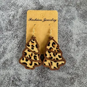 Christmas tree wooden leopard print earrings stylish animal pattern fashion jewelry gifts for women