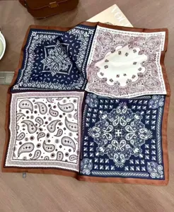 Stylish women's silk scarf with vintage paisley print, elegant square scarf for autumn winter.