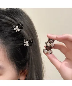 Korean style exquisite rhinestone bow hair claw clip for women small size bangs hair accessory