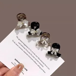 Korean style high-end exquisite rhinestone bow hair claw small size hair clip for women