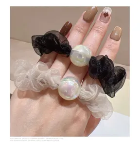Chiffon parel haar elastiek zwart en beige elegante haaraccessoires voor dagelijks.