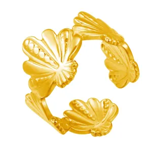 Exquisite Details des vergoldeten Edelstahl Ozean Muschel Offenen Rings für Frauen.