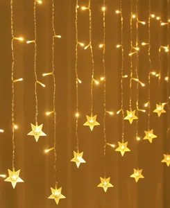 LED star curtain string lights warm glow fairy lighting for holiday decor romantic detail