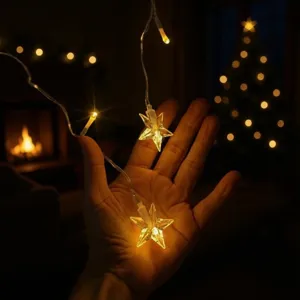 LED star string lights for Christmas tree and bedroom decor, warm white fairy lights.