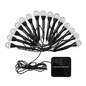 Guirlande lumineuse solaire de jardin avec boules en verre bullé et panneau solaire.