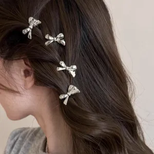 Pince à Cheveux Nœud Papillon en Alliage Métallique de Mode Petite Barrette Latérale Ruban Métallique pour Femmes Accessoires de Cheveux