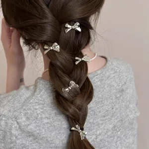 Pinces à cheveux nœud argenté pour femmes, mini épingle en métal pour coiffure tressée quotidienne