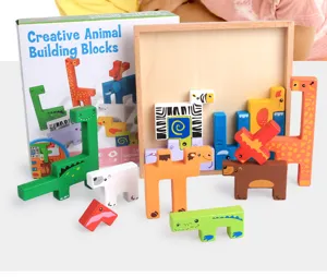 Houten vroege educatie creatieve dieren bouwstenen puzzel speelgoed set voor kinderen en peuters
