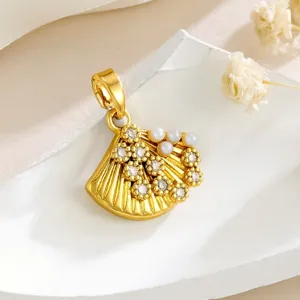 18k vergoldeter Mikro-Zirkon Perle Fächer Muschel Anhänger DIY Handgemacht Schmuck Zubehör