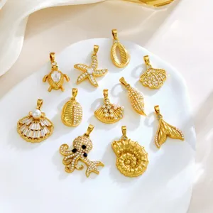 Leichter Luxus Kupfer 18K Vergoldet Mikro Eingelegt Zirkon Meer Tier Anhänger DIY Handgemachte Schmuck Charme Zubehör