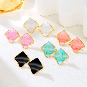 Orecchini a Bottone in Acciaio Inossidabile Geometrico Irregolare Diamante Minimalista Olio a Goccia Smaltato Gioielli di Moda per Donne Commute Quotidiano