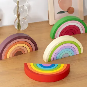 Wooden rainbow stacking blocks toy for kids early educational puzzle learning creative play game.