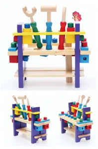 Kids wooden workbench toy set with tools screws nuts educational montessori building kit