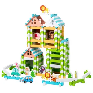 Holz Bausteine Lernspielzeug Set für Kinder kreatives Konstruktions Puppenhaus bausteine