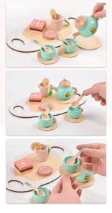 Set da tè in legno per bambini, giocattolo di ruolo cucina dessert educativo.