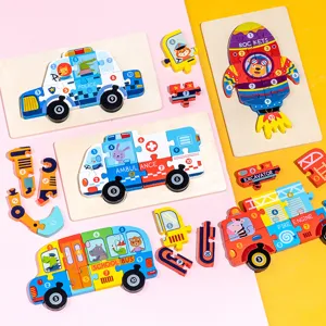 Wooden 3D transport puzzle set for kids early learning cognitive educational toys.