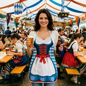 Oktoberfest beer festival novelty costume apron detail shot, festive Bavarian party wear.