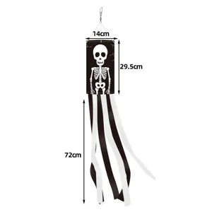 Halloween skelet windzak vlag detail afmetingen 14cm 29.5cm 72cm voor buiten decoratie