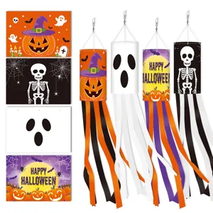 Halloween windzak hangende vlag buiten tuin decoratie pompoen skelet 4 stuks
