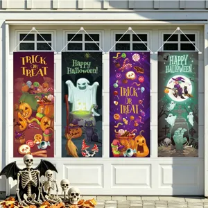 Banner Decorativo per Halloween in Poliestere Arazzo da Parete con Zucca Fantasma Strega per Decorazione Porta Festa
