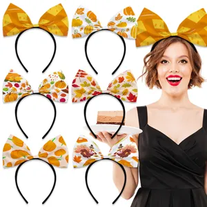 Cerchietto per Capelli con Fiocco Festa del Ringraziamento Autunno Zucca Tacchino Foglia di Acero Stampato per Bambini Donne Decorazione Festiva