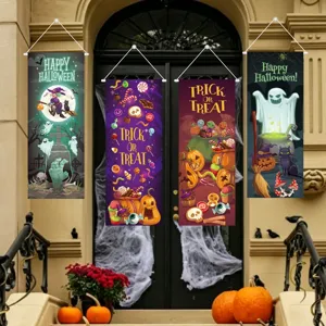 Banner sospesi di Halloween per porta e parete decorazione set di quattro bandiere spettrali