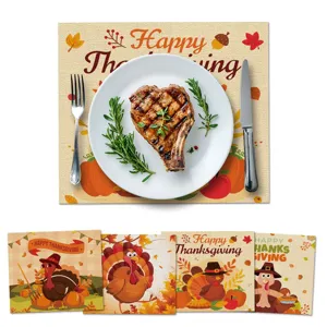 Σουπλά Thanksgiving φθινόπωρο γαλοπούλα ρουστίκ λινάτσα τραπεζιού κύρια διακόσμηση
