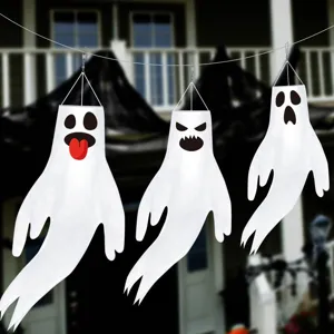 Halloween Ghost Windsock Flag Polyester Outdoor Hanging Decoration Scary Ghost Face Windsock For Yard Garden Patio Party Decor
