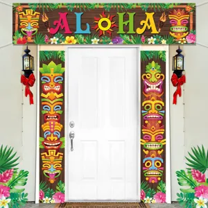 Conjunto de banner de puerta hawaiana Aloha para decoración de fiesta de verano.