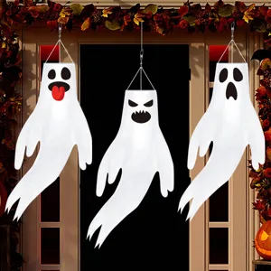 Halloween ghost windsocks set hanging outdoor decoration flag for spooky holiday party props.