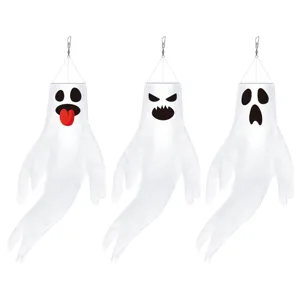 Halloween ghost windsock flags outdoor hanging party decorations set of three spooky props.
