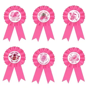 Rosa Brustkrebs Bewusstsein Rosette Bänder, Blechdosen Brosche Abzeichen Party Dekor 6St