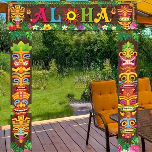 Banner de puerta para fiesta hawaiana luau decoración tropical aloha letrero porche