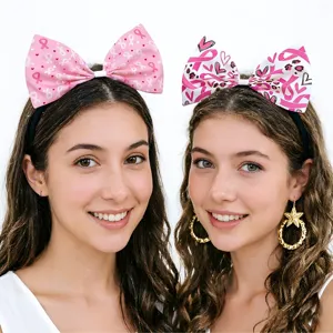 Breast cancer awareness pink ribbon bow headband for women party cute headpiece hair