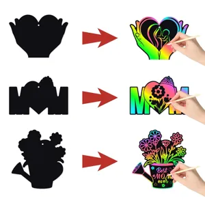 Set de tarjetas de arte para rascar mágico DIY para el día de la madre con lápiz de madera.