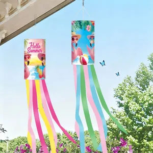 Mangas de viento para exteriores de flamencos con cintas de colores, decoración de jardín.