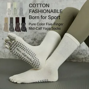 Women's Athletic Yoga Five Toe Socks Non Slip Pilates Mid Tube Compression Sports Socks Cotton Breathable Fitness Socks