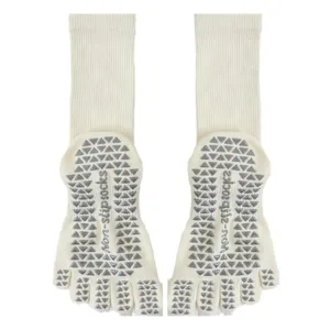Non-slip five-toe yoga socks, mid-tube pilates sports socks with grip dots for women.