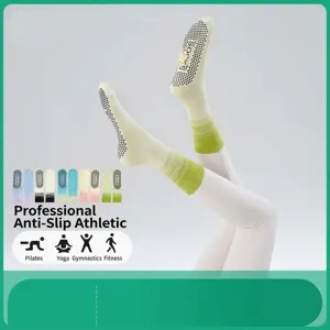 Women Non-Slip Yoga Socks Gradient Pilates Fitness Mid-Calf Athletic Cotton Breathable Anti-Odor Exercise Socks