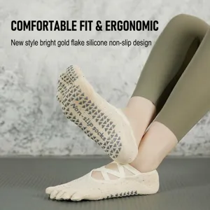 Women non-slip five toe pilates yoga socks with straps, breathable summer fitness socks.