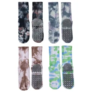 Chaussettes de yoga antidérapantes teintes par nœuds pour femmes, chaussettes de fitness