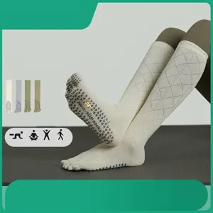 Women Non Slip Yoga Socks Five Toe Pilates Cotton High Tube Anti Slip Athletic Sports Socks For Fitness Gym Dance