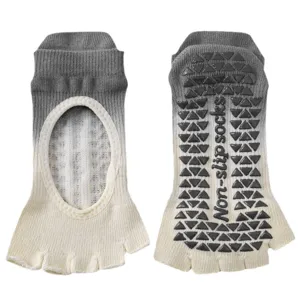 Women non-slip yoga socks toeless five-finger pilates fitness anti-skid grey white