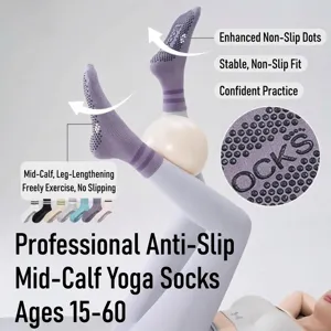Women's Anti Slip Yoga Socks Cotton Mid Calf Pilates Fitness Sports Socks Breathable Sweat Absorbent Athletic Socks