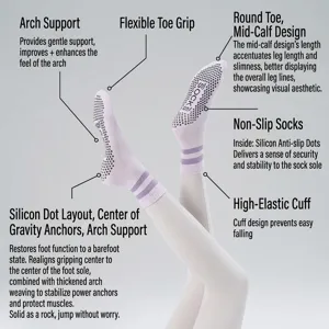 Women's non-slip yoga socks mid-tube pilates fitness grip socks with arch support.