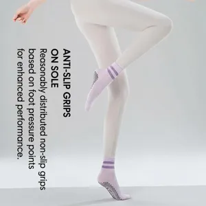 Women non-slip yoga socks mid tube pilates fitness socks with grip soles for indoor sports