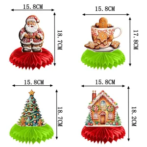 Christmas gingerbread man honeycomb centerpieces party table decorations set with 4 cute designs.