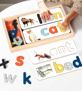 Wooden spelling word game educational montessori toy set for kids learning english letters.