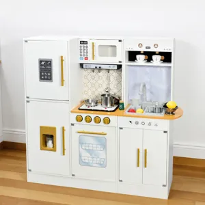 Wooden Kids Kitchen Pretend Play Toy Simulation Corner Cooking Set With Sound And Water Educational Gift For Child